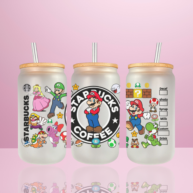 Mario Starbucks - Verre givré avec couvercle