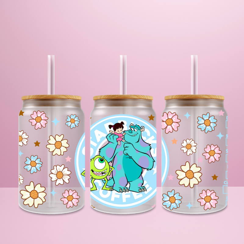 Monstres & Cie Flowers Starbucks - Verre givré avec couvercle