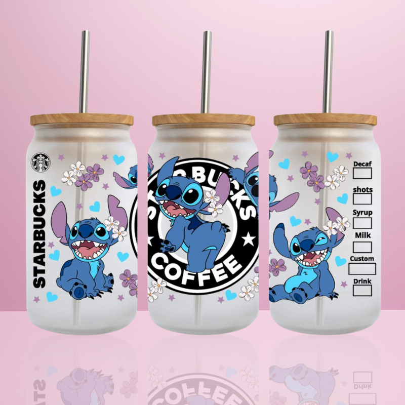 Stitch Starbucks - Verre givré avec couvercle