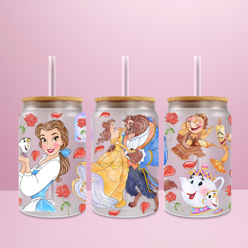 La Belle et la Bête - Verre givré avec couvercle