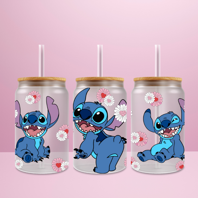 Stitch Flower - Verre givré avec couvercle