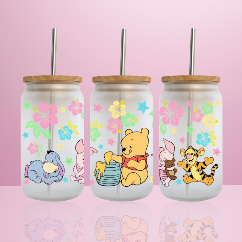 Winnie l'ourson Flowers Color - Verre givré avec couvercle