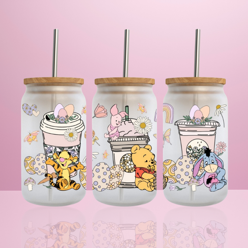 Winnie l'ourson coffee - Verre givré avec couvercle