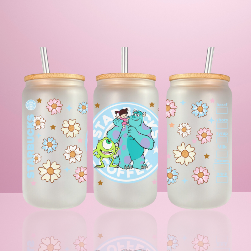 Monstres & Cie flowers - Verre givré avec couvercle
