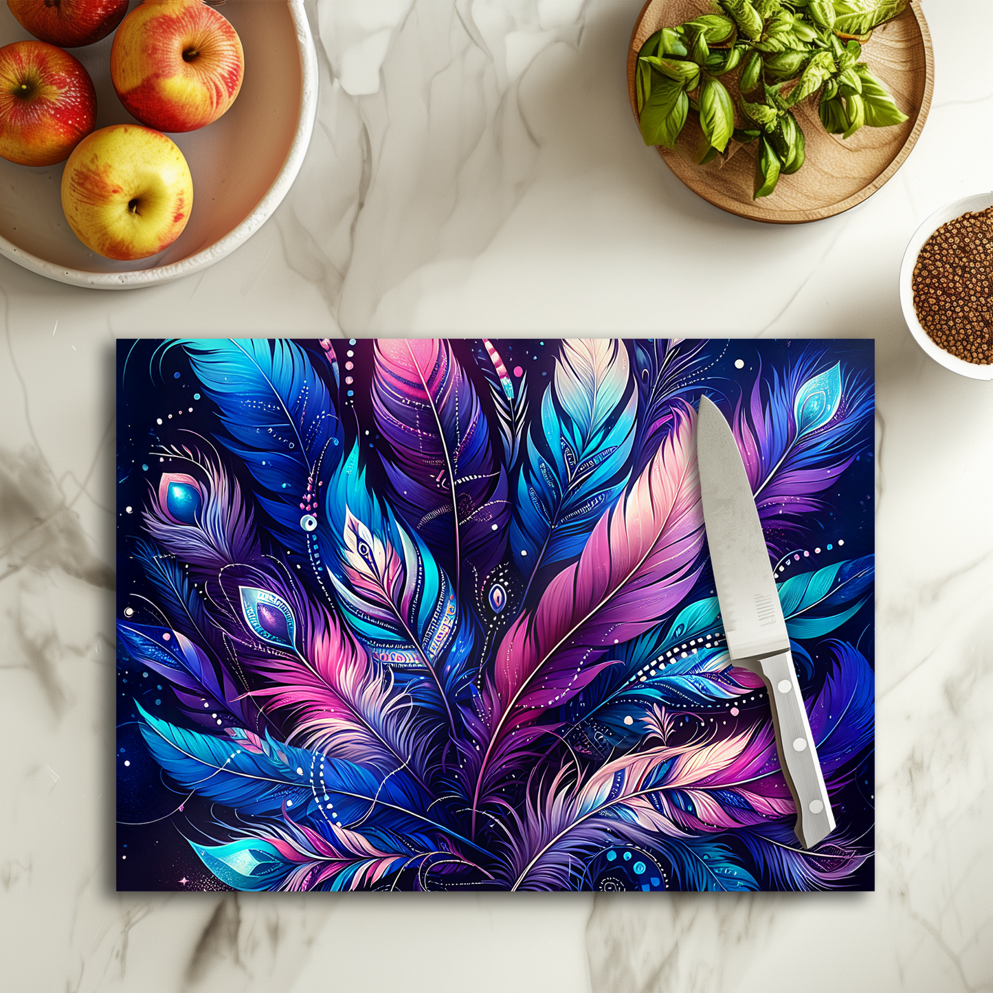 Feather pink x blue - Planche à découper