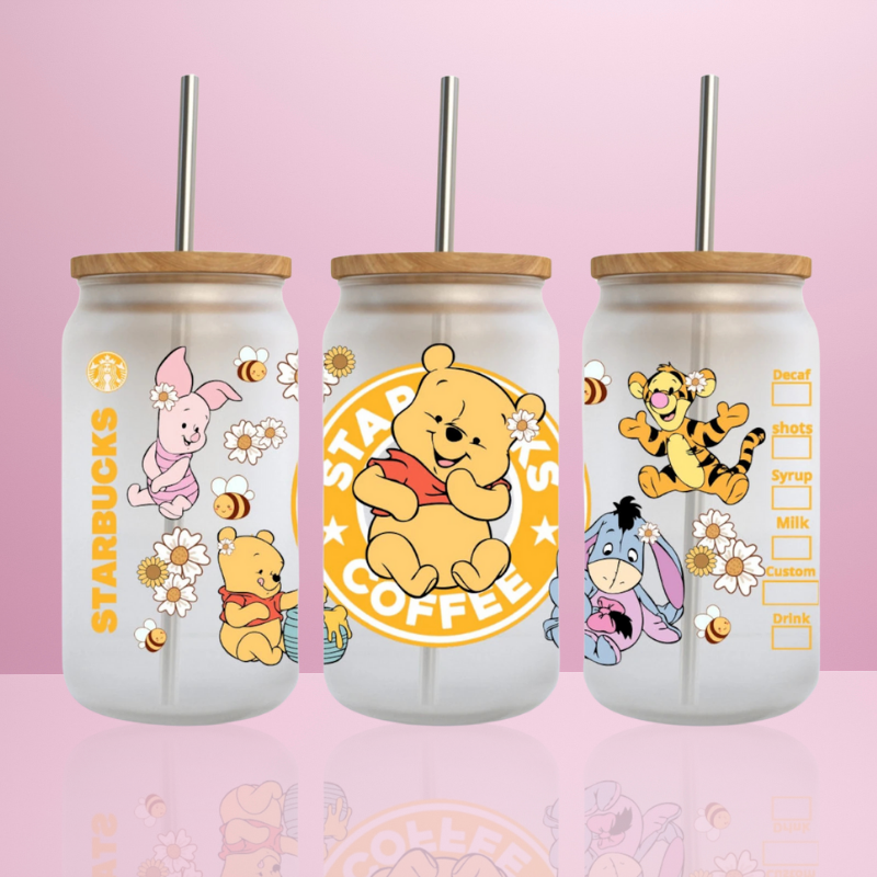 Winnie l'ourson Starbucks - Verre givré avec couvercle