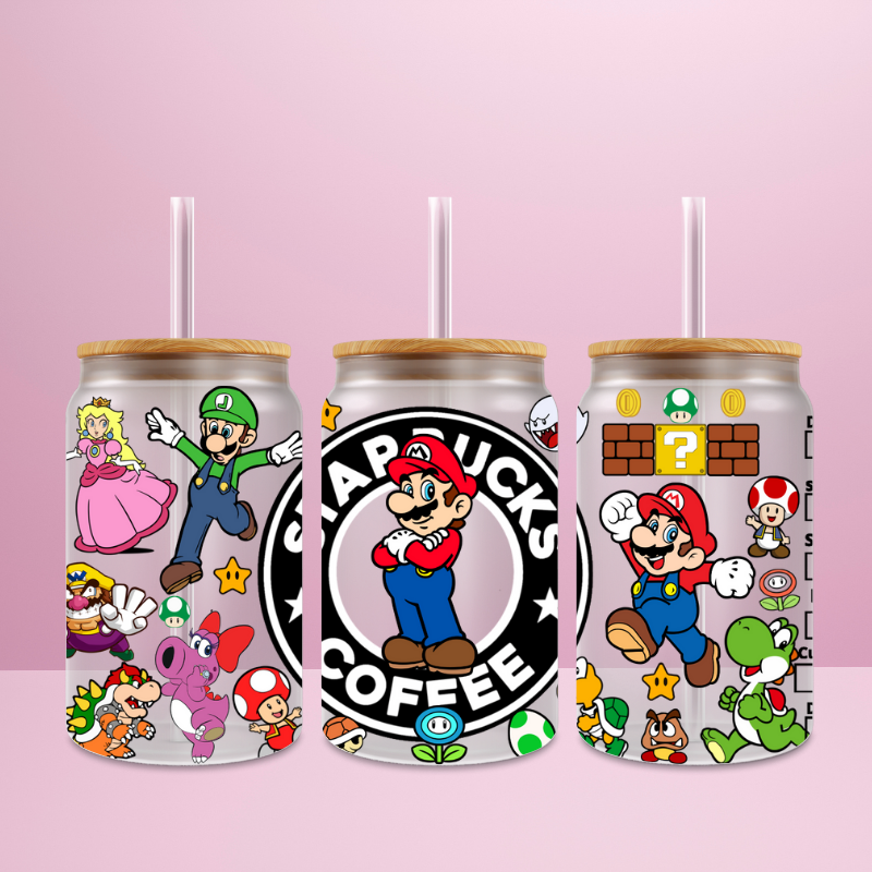 Mario Starbucks - Verre givré avec couvercle